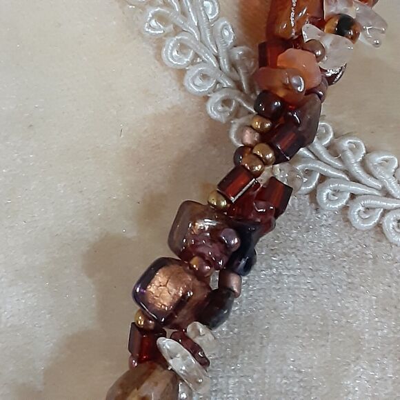 Natural tones 18"necklace chip twisted beads colorful - Picture 3 of 3